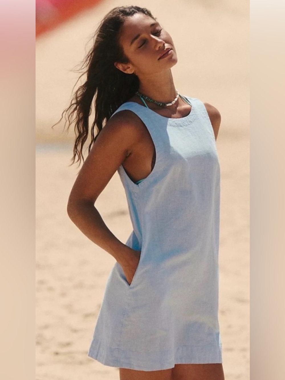 Full of sunshine cotton-linen mini dress in delicate blue